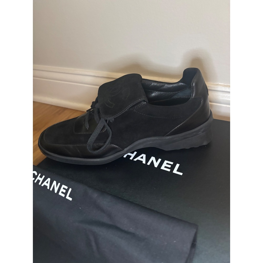 Chanel CC Logo Flap Suede Leather Sneakers Black Low Top Trainers size 38 - Picture 7 of 11